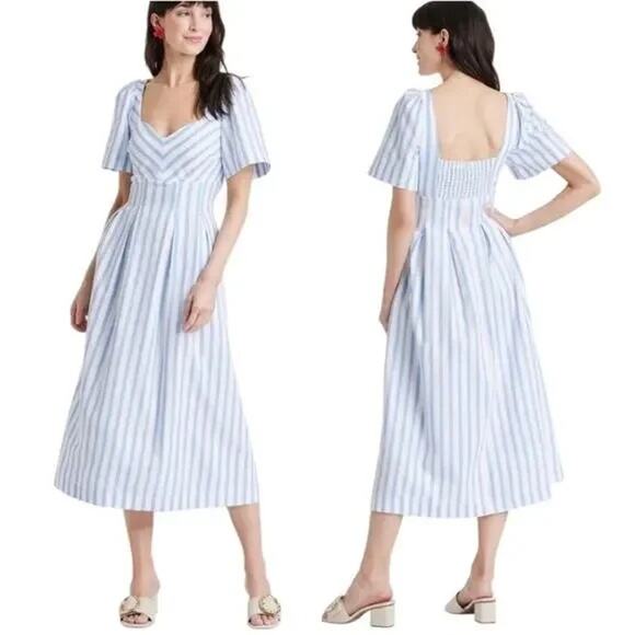 A NEW DAY New Nautical Coastal Blue Striped Sweetheart Neckline Dress Size 4 - Picture 1 of 8